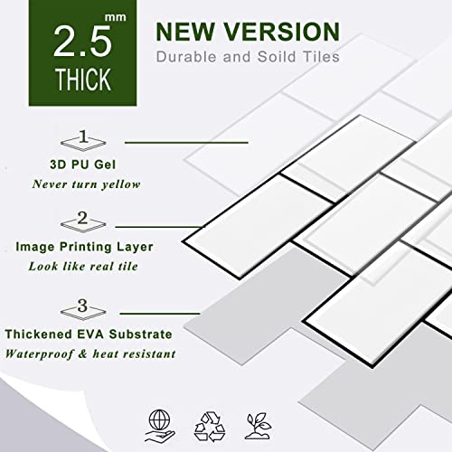 Stickgoo 10-Sheet Backsplash Peel And Stick Subway Tile, Self Adhesive Vinyl Wall Tiles, Stick On Backsplash For Kitchen And Bathroom(Thicker Design, White With Black Grout) #TOP6