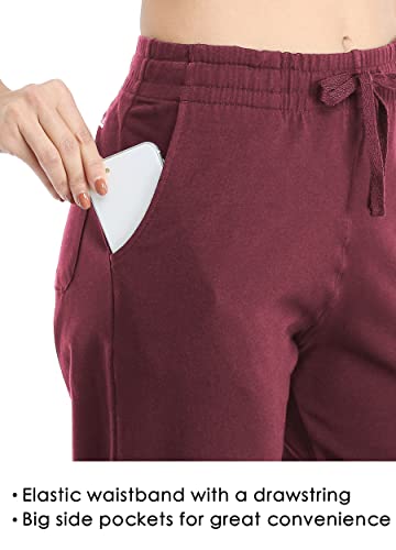 Willit Women's Shorts 10" Bermuda Cotton Long Shorts Jersey Shorts Athletic Yoga Workout Lounge Shorts With Pockets Wine Red L #TOP3