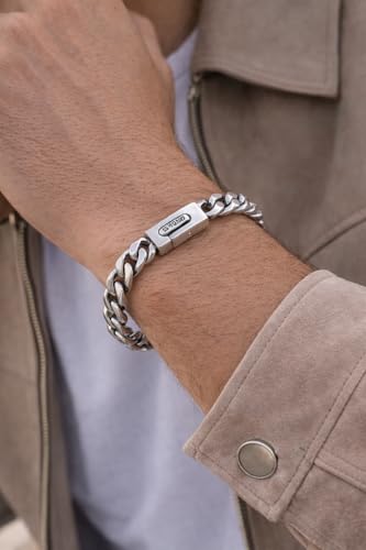 Bracelet UNO MEN gourmette argent avec fermoir chic - 4