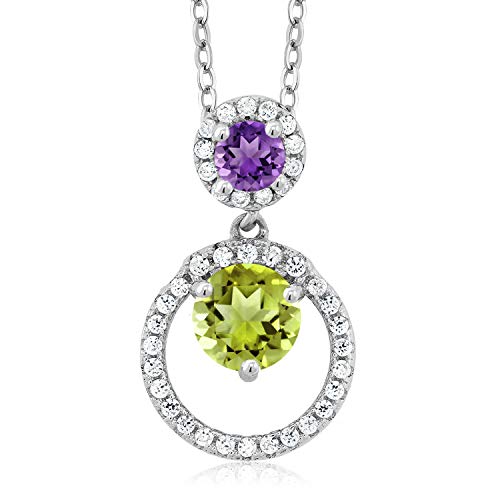 Gem Stone King 925 Sterling Silver Green Peridot and Purple Amethyst Pendant Necklace For Women (1.69 Cttw, Gemstone Birthstone, with 18 Inch Silver Chain)