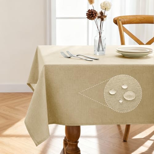 Pureegg Rectangle Linen Tablecloth Waterproof &Amp; Stain Resistant, Wrinkle-Free Table Cloth Adds Elegance And Protection, Ideal For Dining, Party, Wedding And Outdoor, 52 X 70 Inch, Beige