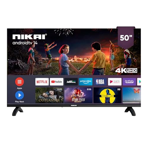 Nikai 50" Ultra HD 4K Smart LED TV, Android 13, Built-in WiFi, 60Hz Refresh Rate, Quad-Core Processor, 3 HDMI Ports, 2 USB Ports, Slim Frame - UHD5010SLED