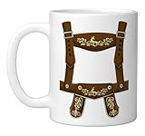 Lederhosen Suspenders Oktoberfest costume Bavarian Beer men Ceramic Mug, White