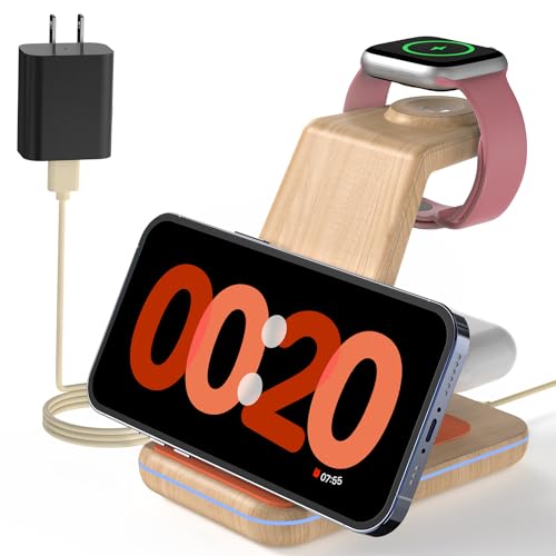 Image of Wireless Charging Station for Apple Products: 3 in 1 Apple Wireless Charger for iPhone 16 /15 /14 /13 /12 /11 /SE /X Pro Max - Apple Watch Ultra /10 /9 /8 /SE /7 /6 /5 /4 /3 - AirPods 2 /3 /4 Pro