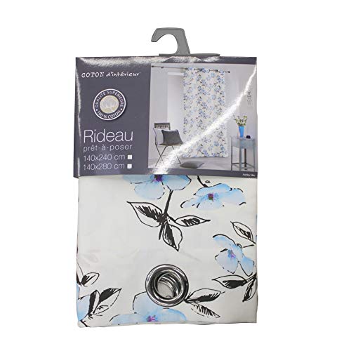 coton d'intérieur rideau a oeillets 140x240 cm coton ashley bleu