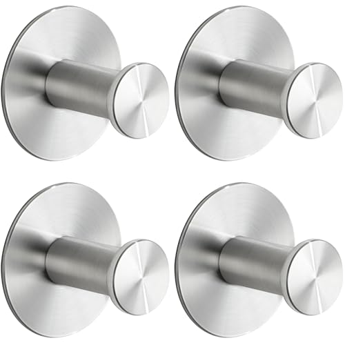 SAYAYO Ganchos adesivos de parede, escovado cabide toalha de banho, SUS304 ganchos de pendurar em aço inoxidável, gancho de parede 4 peças para casa de banho, quarto e cozinha