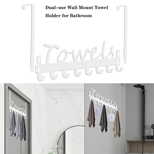 Over The Door Towel Hooks, Towel Rack Wall Mount Towel Holder For Bathroom, Kitchen, Metal Bath Organizer For Door Robe Hooks(White) #TOP1
