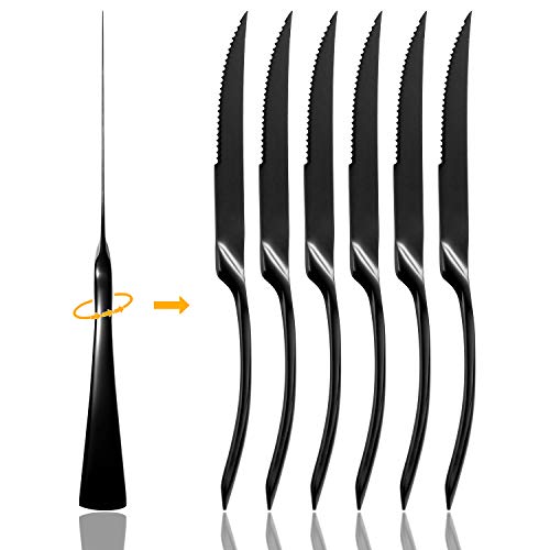 Culterman 20 Piece Flatware Silverware Cutlery Sets, unique modern look (Black Steak knives)