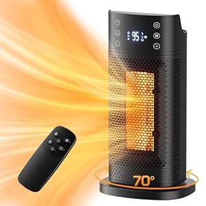 Space Heater, Electric PTC Fast Heating Ceramic Heater for Office Room Indoor Use, Space Heaters for Indoor Use, 1500W PTC Portable Heater with Thermostat, 70° Oscillation, 12H Timer, Remote Control