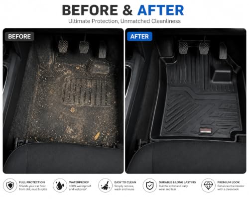 Image of Custom Fit TPE Car Floor Mats Compatible with Tata Tiago 2017 Onwards | Heavy Duty Floor Liners | Waterproof Anti-Slip All Weather Car Foot Mats | TPE Material | Full Set Front & Rear | Black