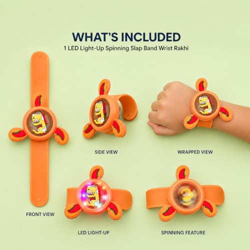 Image of Rakhi for Kids Boy Girl Brother ,Cartoon LED Light Toy Little /Small Bro Slap Band Cartoon Wrist Band Bracelet with LED Light Up |Spinner Rakhi for Kids| Cute Children Favourite Rakhis for Rakshabandhan with Tikka Set,Rakshabandhan Greeting Card