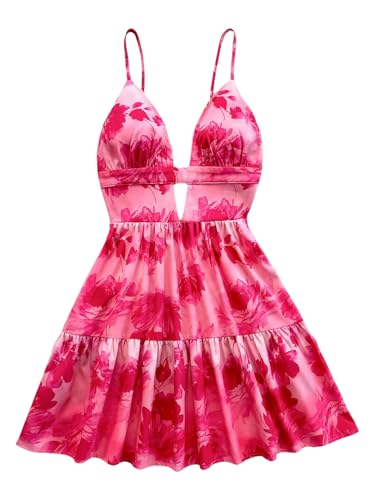 Image of Floerns Women's Sleeveless Butterfly Print Cut Out V Neck Tiered Mini Cami Dresses