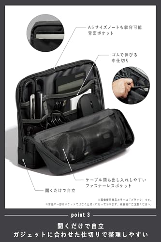 Image of KOKUYO Pencil Case Pouch, Haco-Biz Standing Pen Pouch Bag, Foldable Stand up Pencil Holder Organizer, Large Capacity Portable Pencil Box for Office Supplies, Black