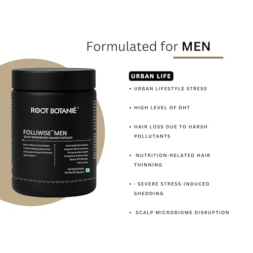 Image of FOLLIWISE Hair Growth Capsules for Men | Hair Fall Control Supplement with Veg Collagen, Biotin, DHT Blocker, Essential Amino Acids, Vitamins & Minerals | Stronger & Healthier Hair | 60 Veg Capsules