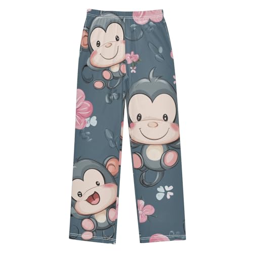 ZZXXB Monkey Peach Flowers Boys Long Pants Soft Trousers Elastic Waist Kids Lounge Bottoms with Pockets S-XL