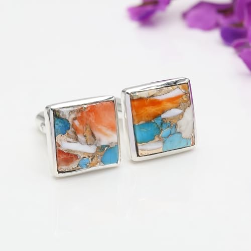Mancuernas de plata 925 con turquesa natural para hombre miniatura 4