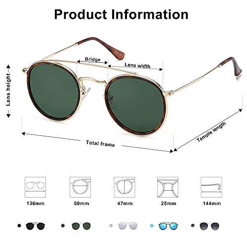 Sojos Retro Round Double Bridge Polarized Sunglasses For Women Men Twin Beams Circular Uv400 Sunnies Sj1104, Brown Tortoise/Green #TOP2