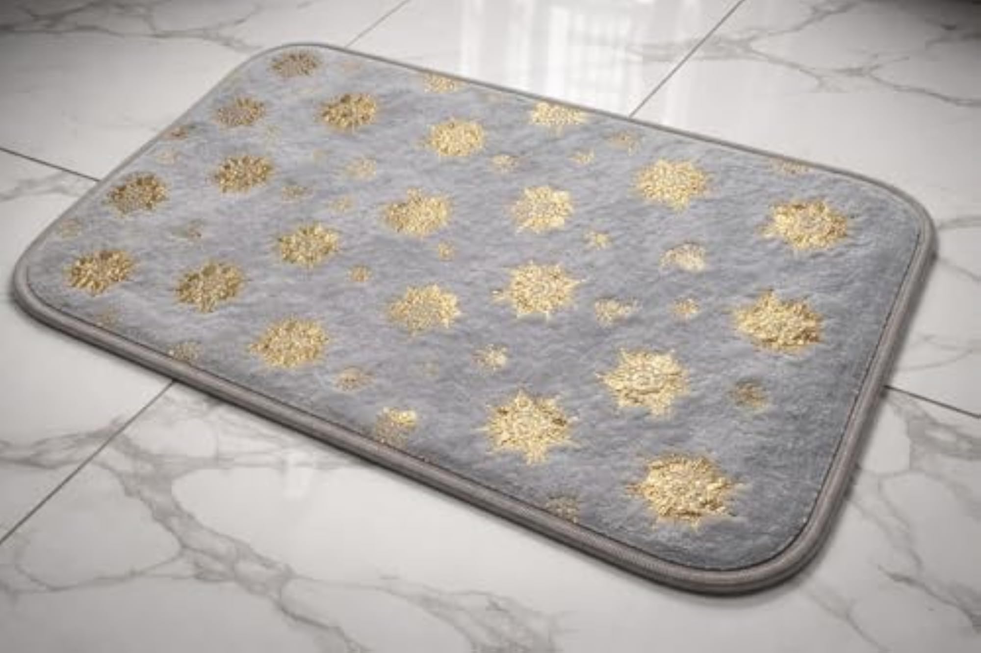 Golden Flower Memory Foam Bath Mat, Plush Velvet