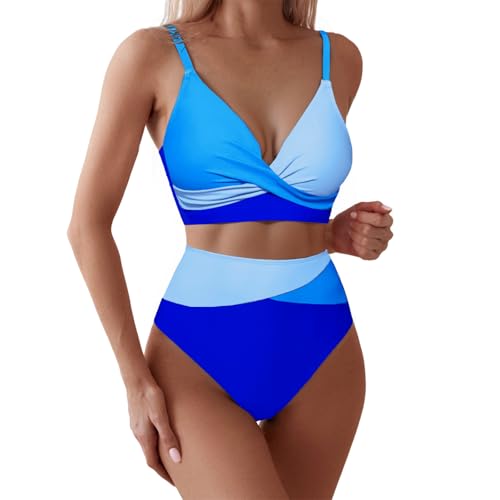 SNUOEN Bikinis Mujer Reductor Barriga Cintura Alta Cuello en V Push Up Sexy con Relleno Traje de Baño Mujer 2 Piezas