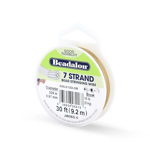 Beadalon 7-Strand Stainless Steel Beading Wire, .024 in / 0.61 mm - Gold