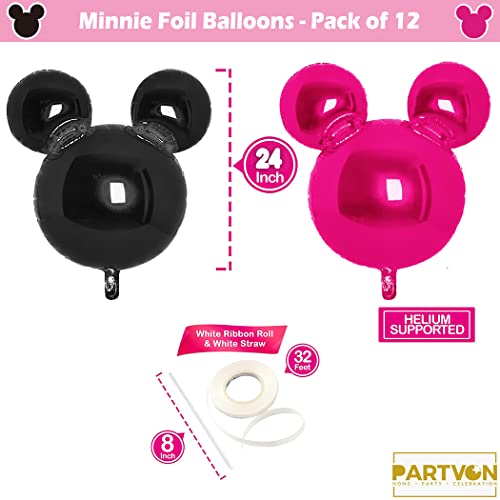 12 Pieces Minnie Party Balloons, Black, Rose Red, Pink Balloons For Mouse Party Decoration, Baby Shower, Girls Party Kids Birthday Minnie Theme Party Decoration Supplies #TOP1