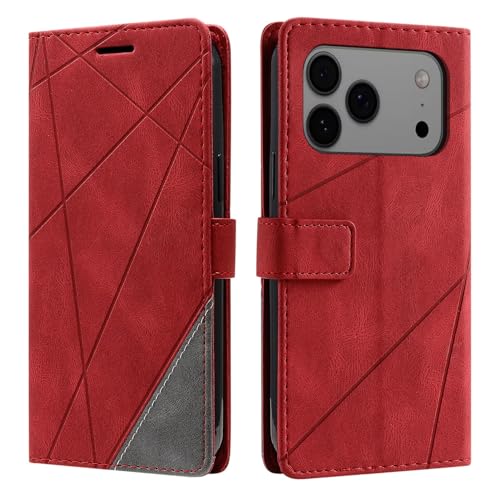Étui iPhone 17 Pro anti-rayures pour protéger l'écran avec rabat portefeuille rouge