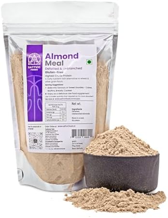 Sattvic Foods Almond Meal (250 g) Defatted, Unblanched, Gluten-free, Keto Friendly | 21 gms of Protein per serving | Rich in Nutrients and Antioxidants | Use in Baking, Pancakes