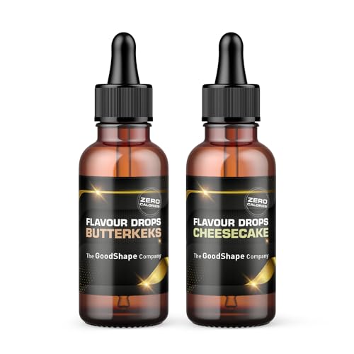Flavour Drops zuckerfrei Set 2x 50 ml - Butterkeks & Cheesecake | Geschmackstropfen OHNE KALORIEN zum Süßen mit Dosierhilfe | vegan | Für Naturjoghurt Porridge oder Quark