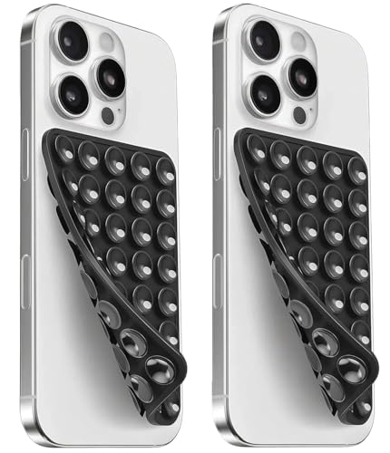 Image of 2 Pack Silicone Suction Cup Phone Case Mount Double Sided, Sticky Phone Grip with Higher Suction Power for Cell Phone, Hands-Free Phone Accessories for Selfies and Videos, Black & Black