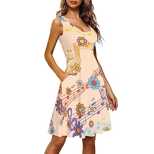 Image of Dreaweet Casual Sleeveless Dresses for Women Girls, Round Neck Tank Dresses with Pockets Summer Sundress Size XS-4XL
