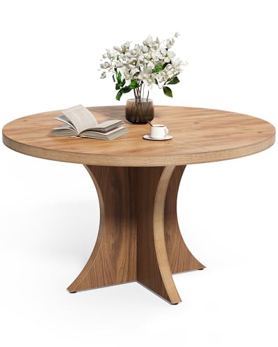 LITTLE TREE Round Dining Table for 4-6, 47.24 Inches Kitchen Table with Spacious Tabletop, Brown