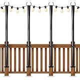 4 Pack String Light Poles for Deck, 5Ft Heavy-Duty Metal Deck Light Poles for Outside with Fixing Clips, Lighting Hanging Post Accessories for Patio Decor Garden Backyard Yard Fence Porch Decorations
