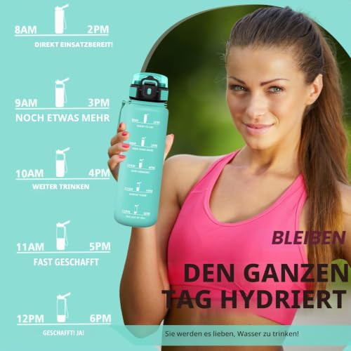 Grsta Trinkflasche 1l, Trinkflasche Sport, Wasserflasche mit Strohhalm, Auslaufsicher, Wasserflasche Kohlensäure Geeignet… – Ansicht 6
