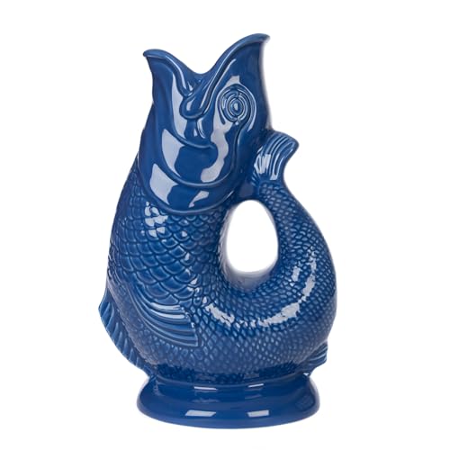Gurgly Iconique Bleu Azur Glug Jug Grand 28 cm 1,4 L – Pichet à Eau de Poisson, Vase à Poisson Décoratif, Ornement, Carafe