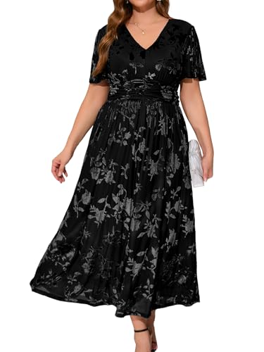 Simplee Velvet Maxi Dress with V Neck