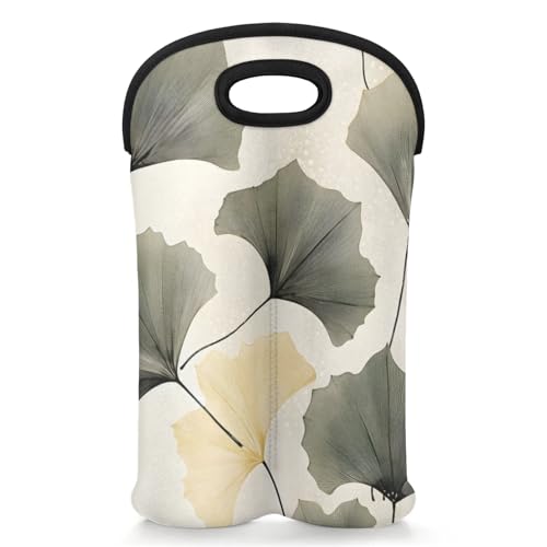 GzLeyigou 2 Bottles Leaf Grey Wine Bag Sleeve Totes Neoprene Protective Wine Carrier Bag for Wine,Water, Champagne, Beer, Baby Bottles,Gift 14.5 x 10 Inches