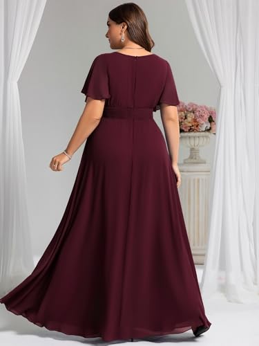 Image of Ever-Pretty Plus Elegant Formal Dresses for Curvy Women Round Neck Short Sleeves Chiffon Bridesmaid Mother of The Bride Dress