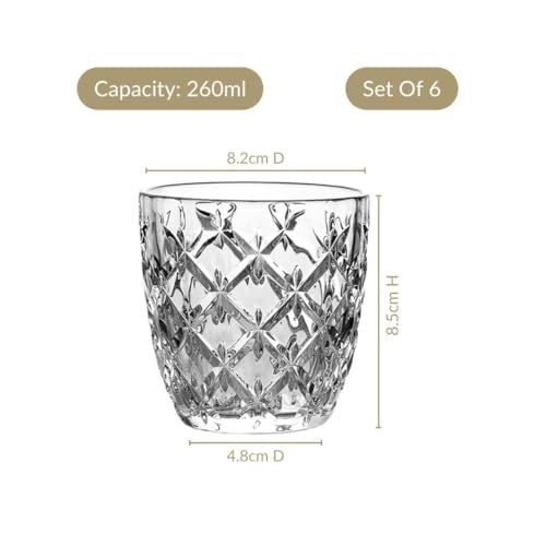 Image of Nestasia Transparent Small Juice Glasses Set of 6 (260 ml Each) - 100% Food Safe & Dishwasher Safe Diamond Cut Tumblers - Ideal for Water, Tea, Coffee & Refreshments - Perfect for Gifting