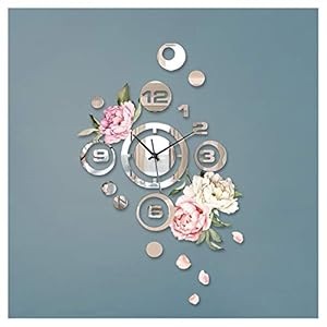 Little Deco Modern design wandklok met spiegel en bloemen I (B x H) 33 x 61 cm I decoratieve klok uurwerk 3D design…