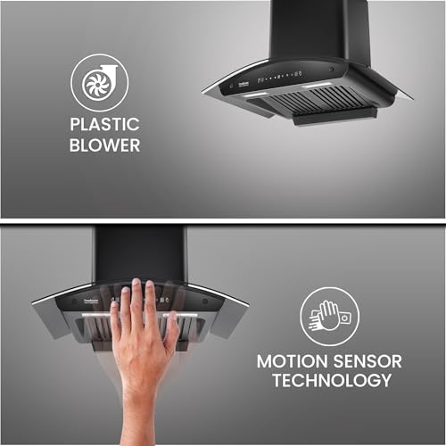 Image of Hindware Smart Appliances Lyra 75 Auto Clean Kitchen Chimney with Max Suction 1300 m3 /hr | Energy Efficient LED Lamps | Thermal Auto Clean Technology | Motion Sensor | Kitchen Chimney