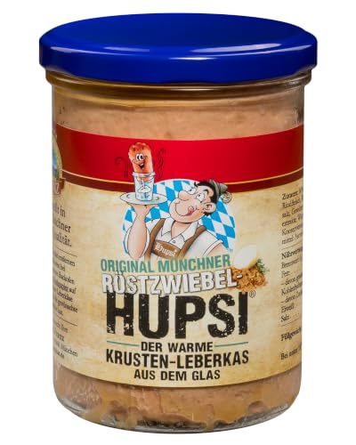 Hupsi Leberkäse im Glas original - Röstzwiebel-Läberkäs 380 g - In 25-30min verzehrfertig - Bayerischer Leberkas zum Aufbacken aus Familienmetzgerei in München