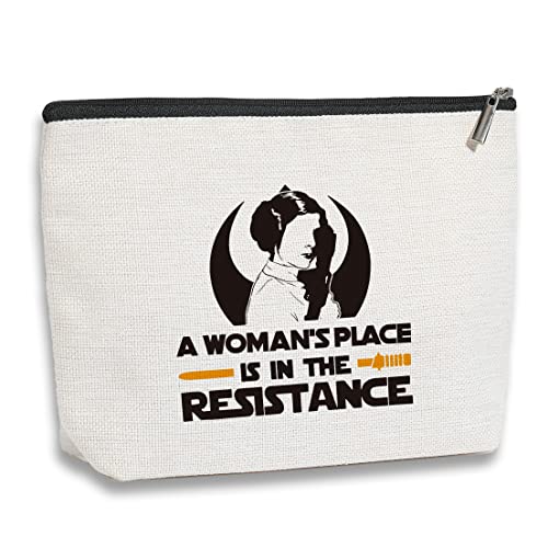 Image of kdxpbpz Feminist Gifts, A Woman’s Place Is in the Resistance, Feminist Makeup Bag Gift for Women Sister Girls Friend, Empowerment Empowered Woman, Sci-fi Movie Fan Gift, Travel Toiletry Zipper Pouch
