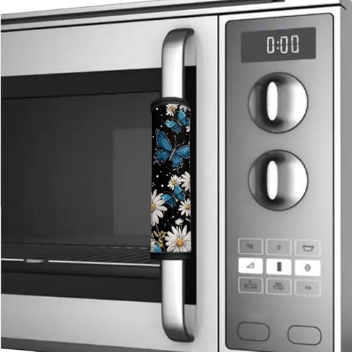 Image of 6 PCS Refrigerator Oven Door Handle Covers Anti-Skid Fridge Microwave Dishwasher Door Cloth Protector Keep Electric Appliances Clean Home Decoration Accessories, Daisy Blue Butterfly Black