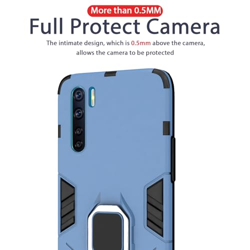 Image of Pikkme D5 Tough Armor Bumper Back Cover Case for Oppo F15 |Ring Holder & Kickstand in-Built (Blue)