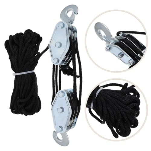 Bloque de polea para levantar 2200 libras, cuerda de acero de 15 m con rodamientos de metal, ideal para almacenes y sitios de construcción, sistema de polea Clete duradero