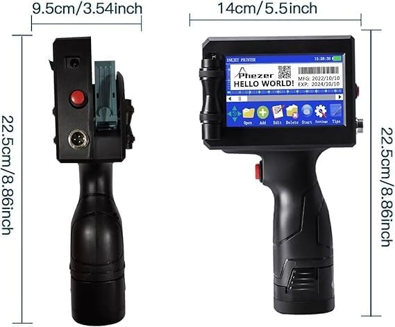 Dimensions of the Phezer P15 Handheld Inkjet Printer
