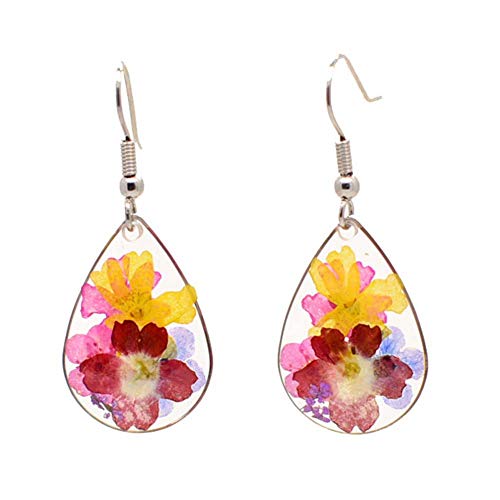 tealn 1 Pair Sterling Silver Pressed Flower Teardrop Earrings