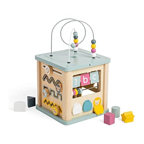 Bigjigs Toys Wooden Activity Cube - 100% FSC® Certified Busy Centre With Shape Sorter & Bead Maze, Sustainable Sensory Toys For 1 Year Old, 22cm W x 23cm H Cover