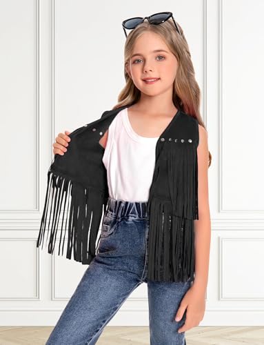 Happy Cherry Cowgirl Outfits for Girls Suede Fringe Vest Kids Western Country Concert Shirt Hippie Sleeveless Jacket 5-12Y3
