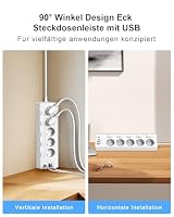 Vipwell Ecksteckdose mit Unabhängigem Schalter, Steckdosenleiste Mit 4 USB (2 USB C)+5 Fach Steckdose Mit Kindersicherung, 3680W, 2M Verlängerungskabel für Küche, Büro, Haushalt (weiß‌) – Ansicht 4